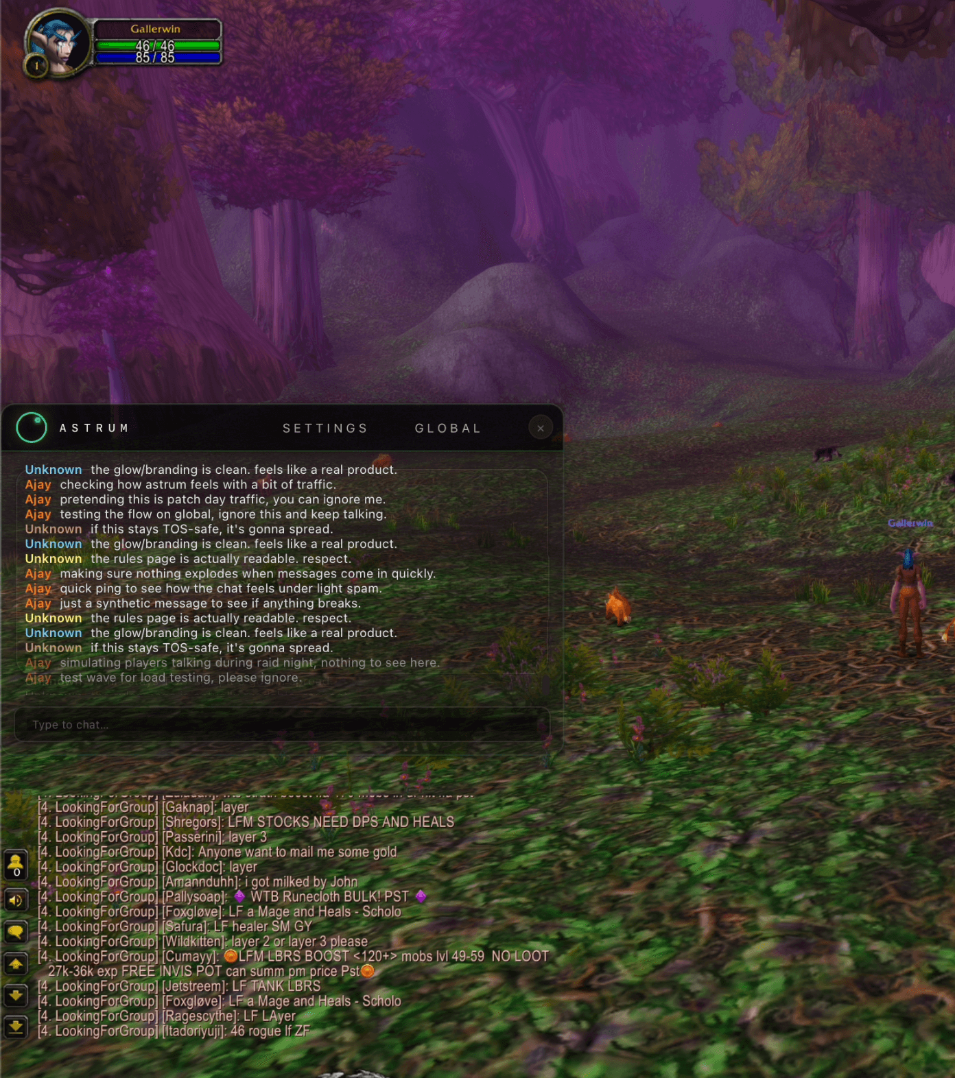 Astrum overlay on WoW